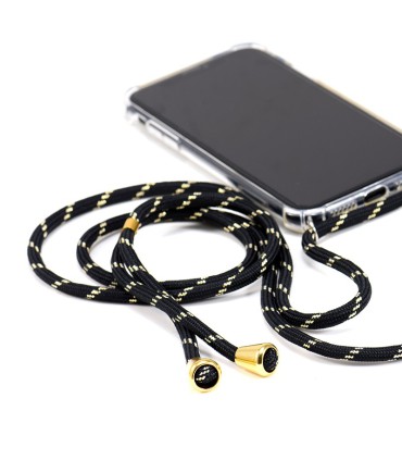 Funda iPhone 12 / 12 Pro Transparente con Cordón Negro y Amarillo