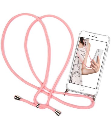 Funda iPhone 12 / 12 Pro Transparente con Cordón Rosa